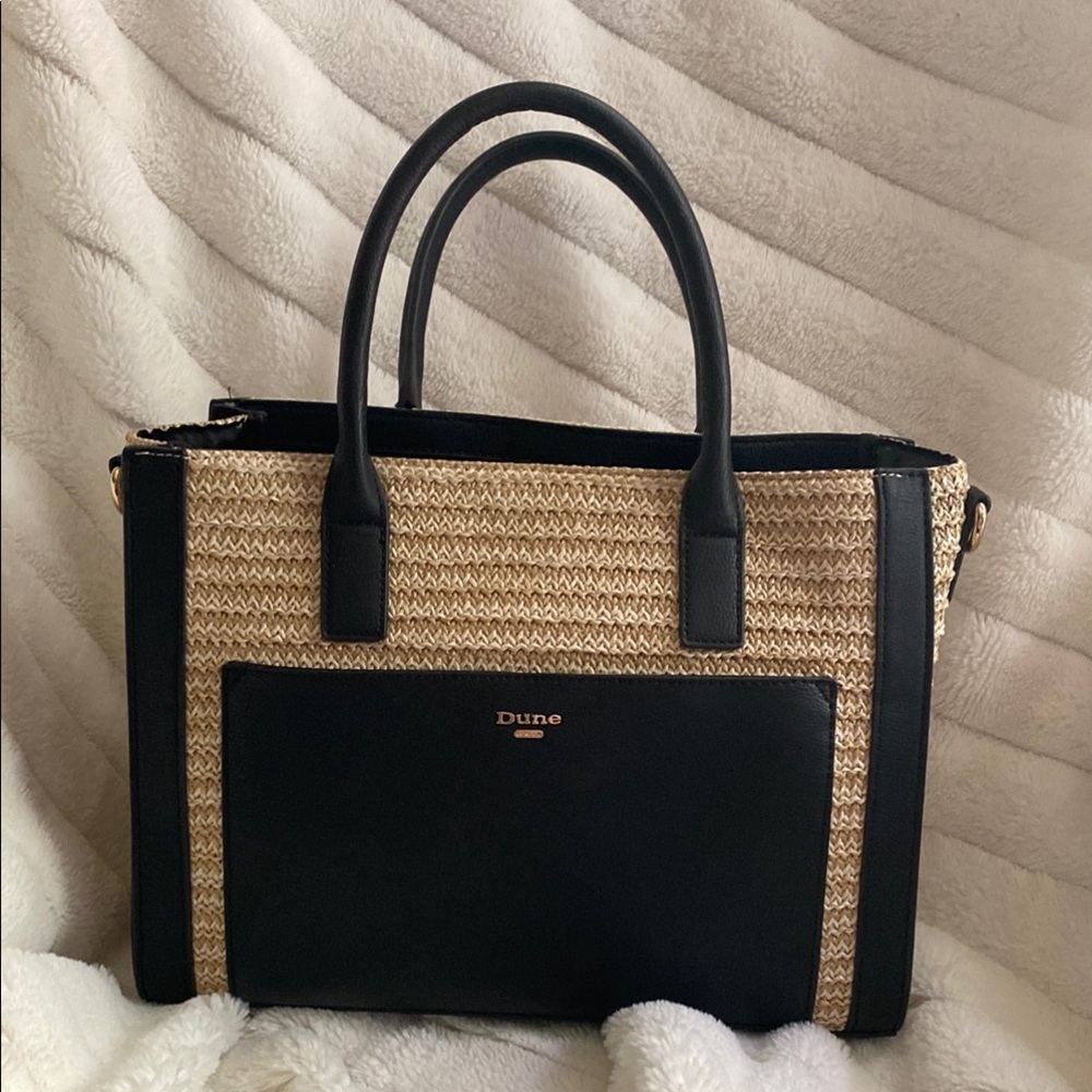 Dune London Black and Tan Structured Tote Bag